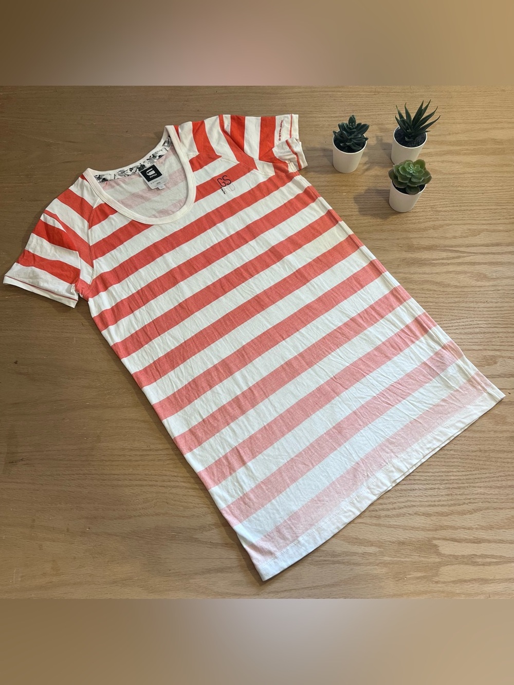G Star Raw Women’s Orange & White Striped Ombré Tshirt / Tunic / Mini Dress